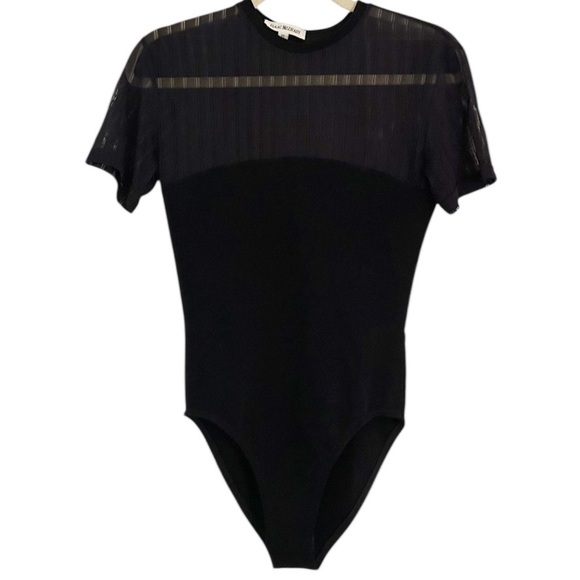 Isaac Misrahi Black Sheer Top Short Sleeve Bodysuit Size 8 - Picture 1 of 9